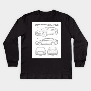 Tesla Model S Patent - Tesla Art - Black And White Kids Long Sleeve T-Shirt